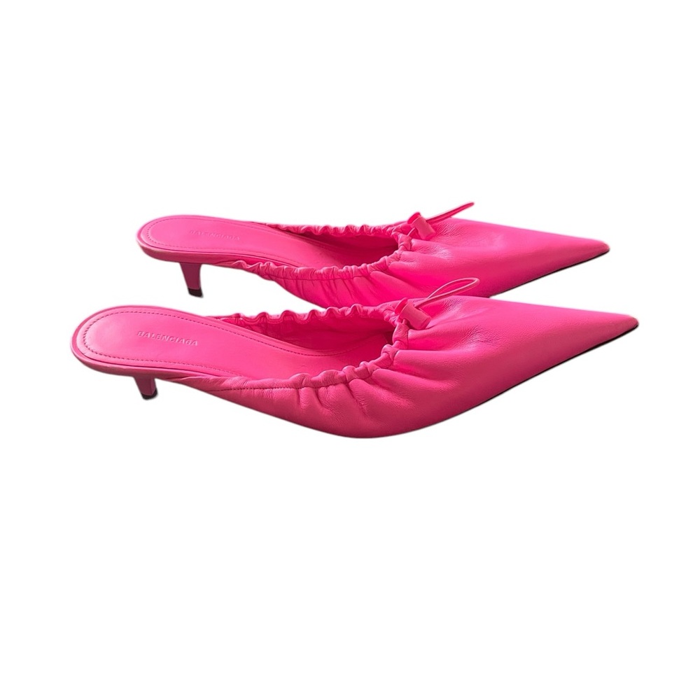 Balenciaga Women’s Knife Scrunch Mule 37 Neon Pink Low Heel Napa Leather FLAWED - Picture 2 of 11